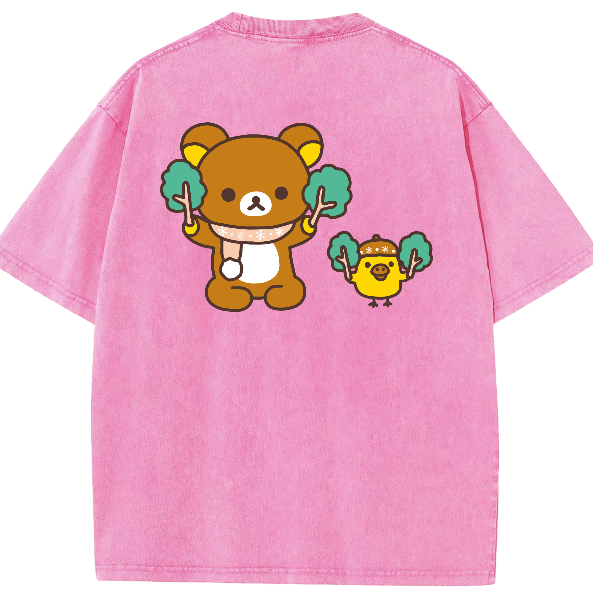 （画像用） リラックマ リラックマ キイロイトリ Rilakkuma Korilakkuma Kiiroitori 綿100% ヴィンテージ風 半袖Tシャツ（背面プリント）